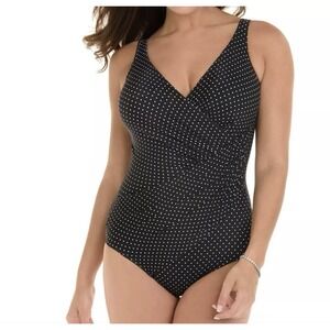 Miraclesuit Women's One Piece Swimsuit Oceanus Pin Point Black and White 20W NWT